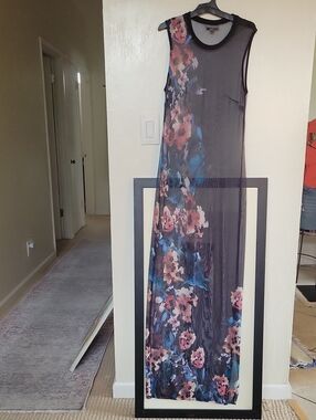 BOLD elements Black Mesh Maxi Dress with Pink & Blue Floral Print